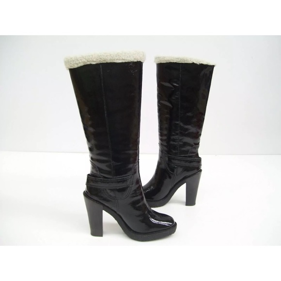 NIB Michael Kors Derby Boot Black Patent Leather Fur - Picture 6 of 8